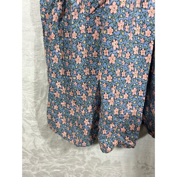 Handmade Dress Medium Blue Pink Floral Faux Wrap Tiered Ruffle Cottage Core - Picture 2 of 12